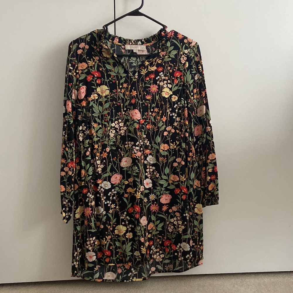 Loft petite smock shirt dress in black floral print